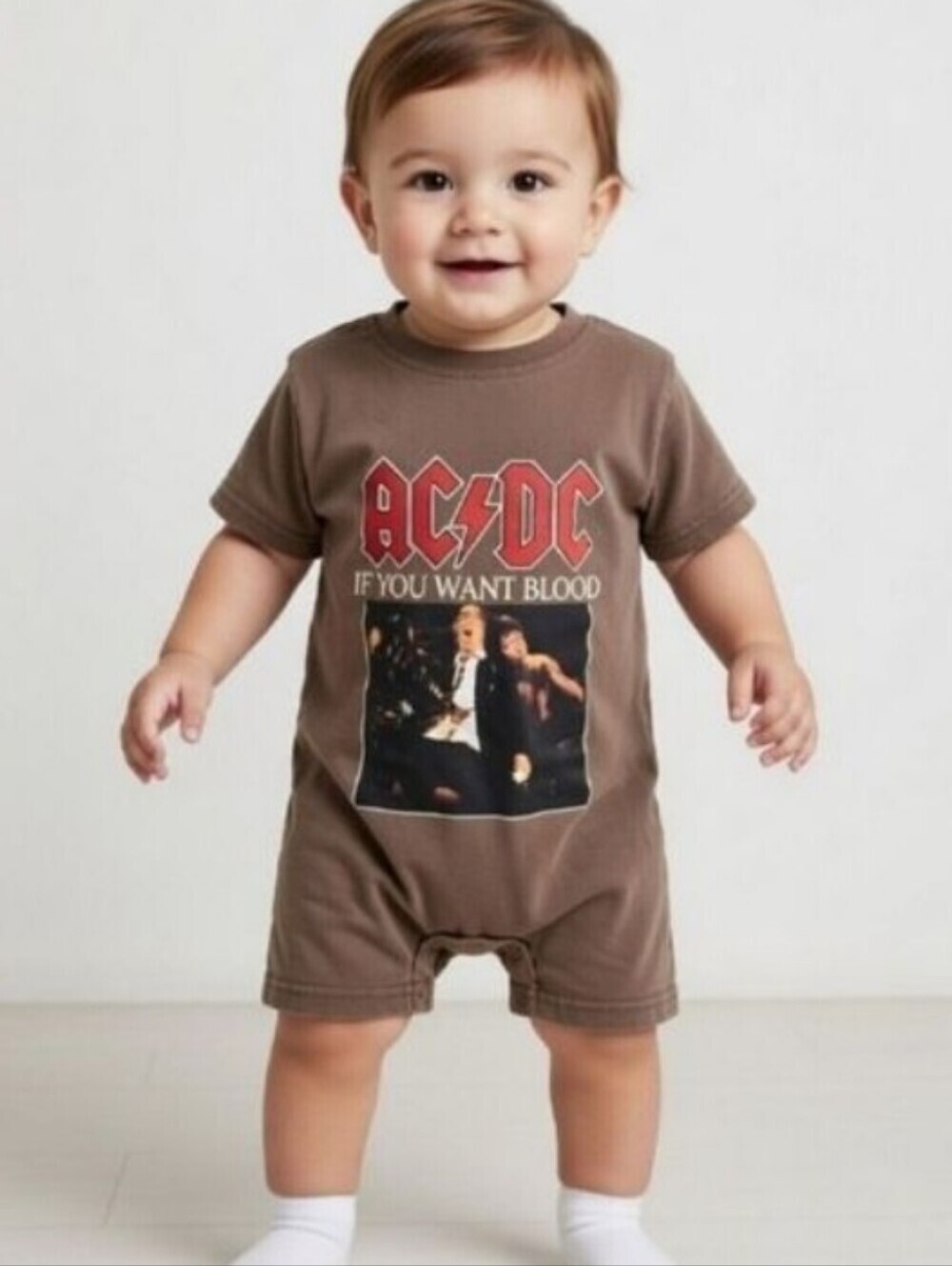 Brown AC/DC Infant Toddler One Piece Shorts Romper